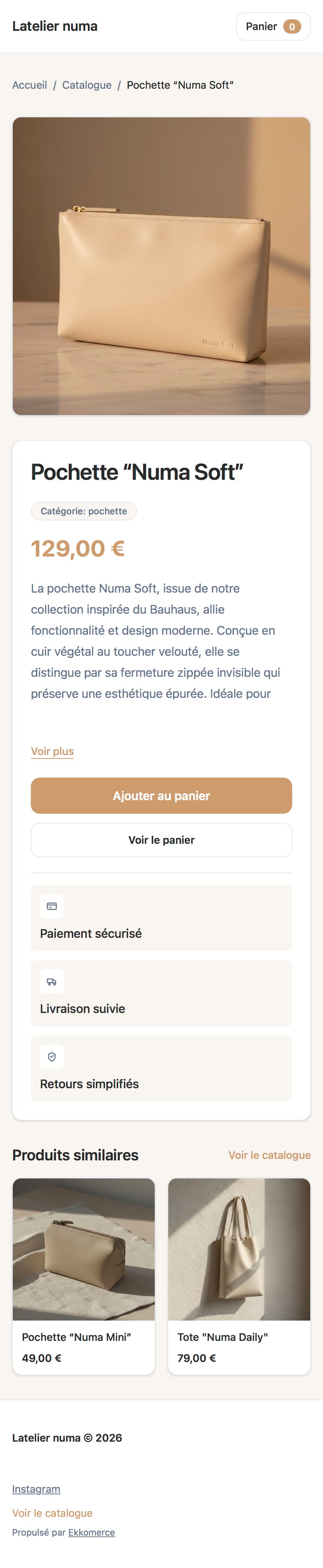 Fiche produit mobile de la boutique L'atelier Numa